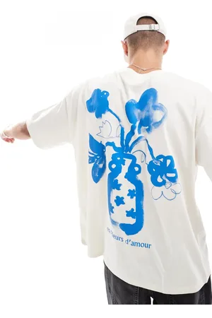 ASOS Oversized t-shirt with painted floral back print in off