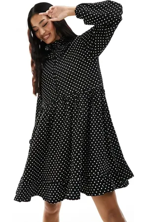 Y.A.S Y.A.S high neck frill mini smock dress in polka dot