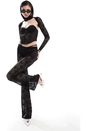 The Kript Low rise flare trousers in sheer lace co-ord