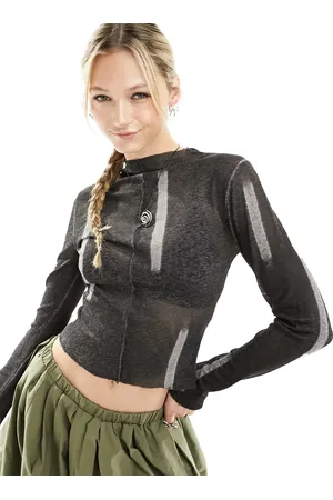 COLLUSION Long sleeve abstract print mock neck top in