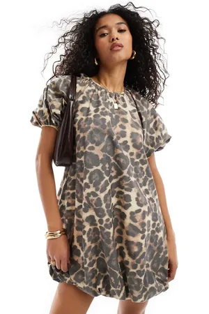 ASOS Puffed smock mini dress in leopard print