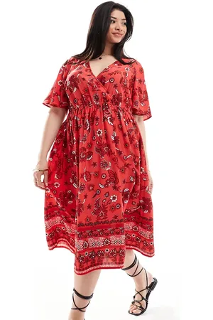 Yours Puff sleeve floral maxi dress in red floral
