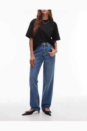 Topshop High rise straight Kort jeans in mid