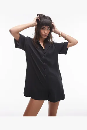 Topshop Button down souvenior playsuit in cupro