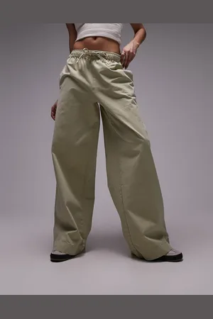 Topshop Casual draw cord waist straight leg trouser in stone