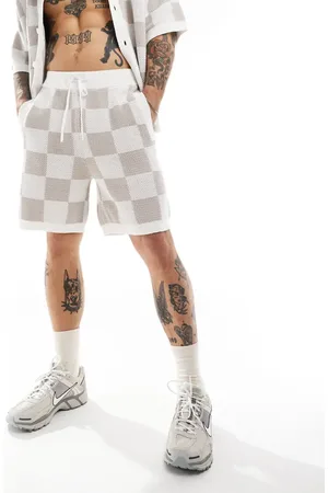 The Couture Club Co-ord knitted checkerboard shorts in off white