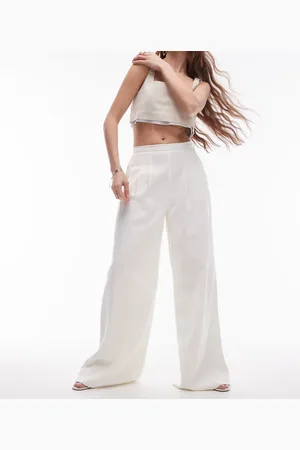 Topshop Premium super wide leg pleated trouser in ecru