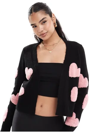 Miss Selfridge Textured heart cardigan in with pink hearts