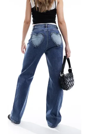 Miss Selfridge Heart pocket straight leg jean in dark wash