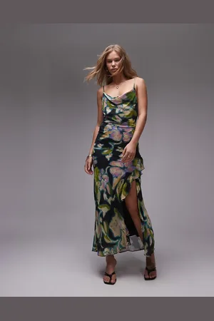 Topshop Sheer drape midi dress in floral print