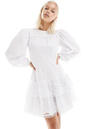 Glamorous Long sleeve mini smock dress in broiderie
