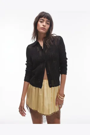 Topshop Knitted long sleeve stitchy pattern shirt in