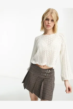 ONLY Crochet cropped wide sleeve jumper in