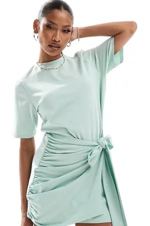 In The Style Exclusive wrap tie side mini t-shirt dress in sage