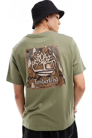 Timberland Camo tree back print logo oversized t-shirt in khaki Exclusive to Asos