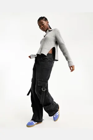 Weekday Halima open neck knitted jumper in grey melange