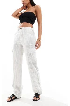 ONLY Linen mix loose fit cargo trouser in stripe