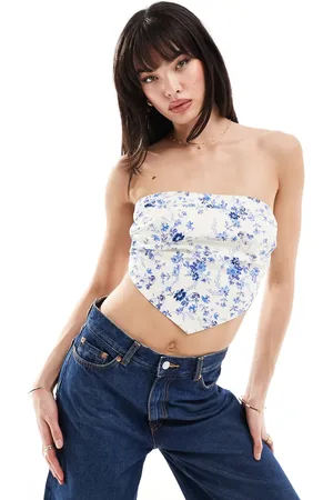 ASOS V detail bandeau top in blue floral print