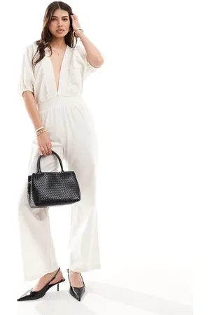 Pretty Lavish Linen blend cut-out jumpsuit in cream