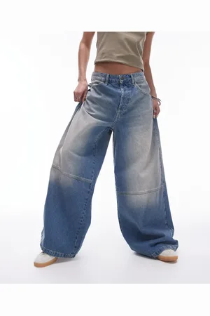 Topshop Ruined cargo wide leg jeans in mid