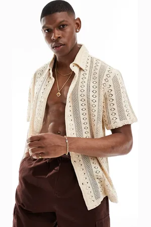 Bershka Broidered textured shirt in ecru