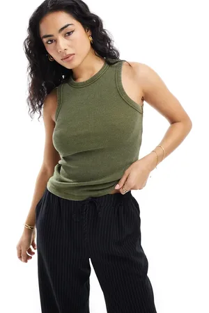 VERO MODA Ribbed jersey tank top in washed olive