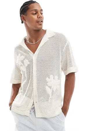 Bershka Berhska crochet embossed floral shirt in ecru