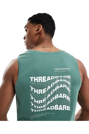 Threadbare Logo print vest in dark forest