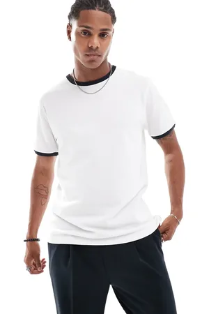 French Connection French Connection textured ringer t-shirt in white & navy