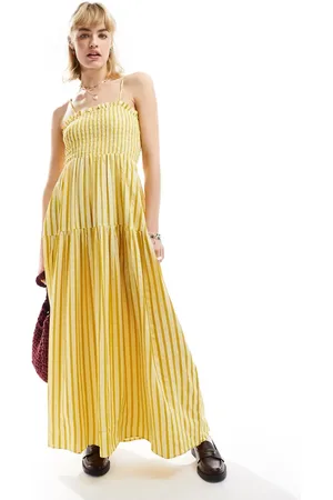 Glamorous Shirred bust cami volume maxi smock dress in stripe