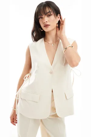 SELECTED Femme co-ord waistcoat with tie slides in biege