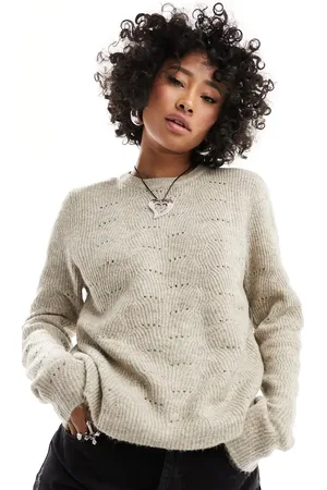 ONLY Pointelle detail jumper in taupe