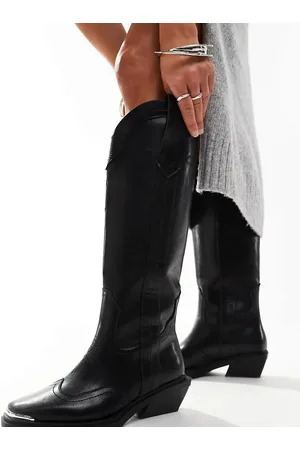ASOS Wide Fit Celeste flat western knee boots in