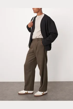ASOS Smart wide leg pleated wool mix trousers in herringbone