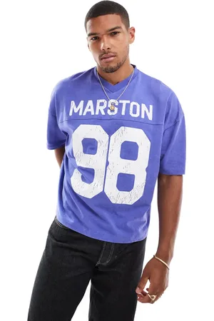ASOS Boxy oversized v neck t-shirt in heavyweight 220gsm washed with sports number front print