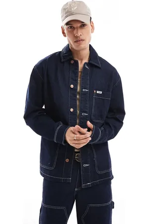 Wrangler Kobe utility stitch denim chore jacket relaxed fit in dark wash co-ord