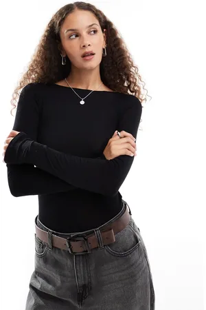 Weekday Soft jersey semi sheer long sleeve boat neck top in