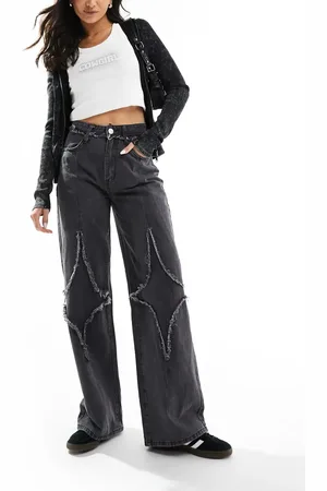Liquor N Poker Rapture baggy fit rip & repair stitch jeans in wash