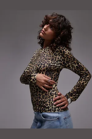 Topshop Leopard print microfibre long sleeve top