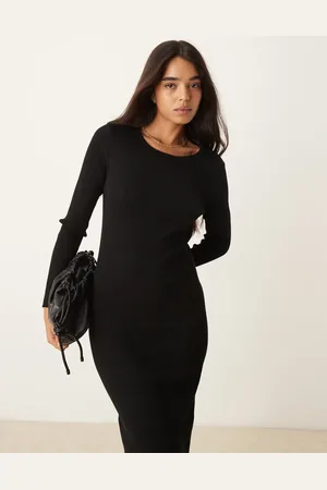 VILA Ribbed knit long sleeve midi dress in