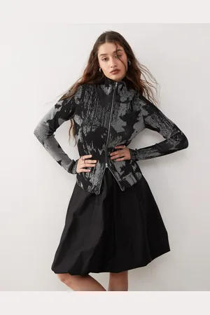 Weekday Sylvie high neck zip cardigan with jacquard pattern in