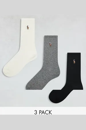 Ralph Lauren 3 pack crew socks with pony logo in cream grey