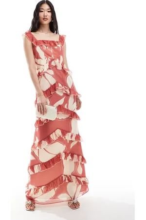 Pretty Lavish Exclusive to ASOS Cecile ruffle maxi dress in terracotta floral