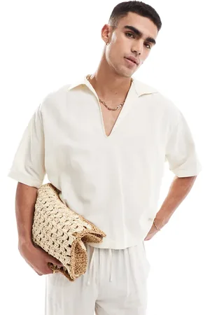 ASOS Oversized overhead shirt with linen mix in stone