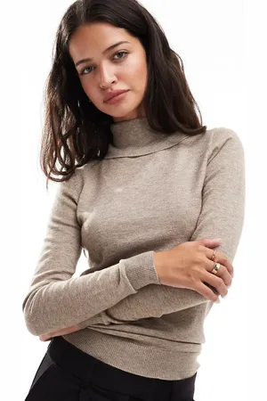 Object Long sleeve roll neck knitted top in desert taupe