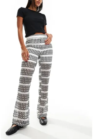 Pieces® Wide leg crochet knit trousers in mono stripe