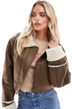 ASOS ASOS DESIGN Petite top collar shearling jacket in hazelnut