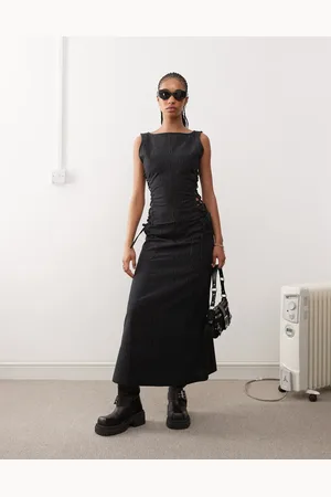 COLLUSION Casual utility maxi skirt co-ord in black pinstripe