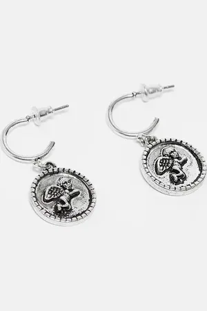 Reclaimed Unisex huggie hoop earrings with cherub pendant in