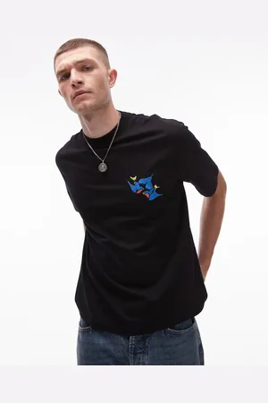 Topman Oversized fit cropped t-shirt with swallow embroidery in